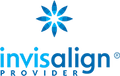 Invisalign logo with blue star symbol and text representing orthodontic treatment branding.